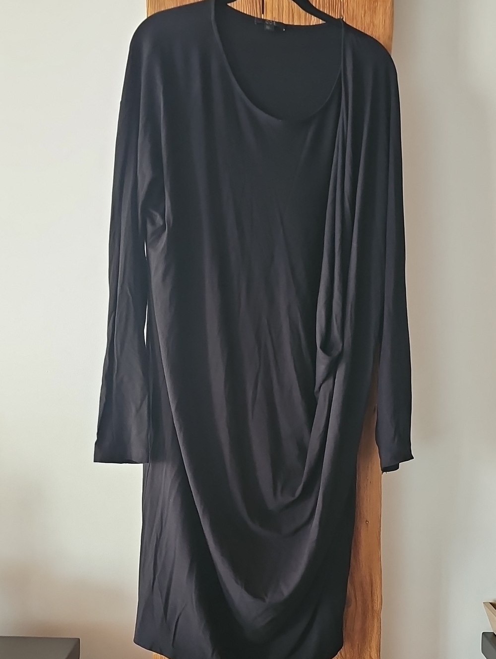 COS Black Midi Draped Long-Sleeve Dress sz L